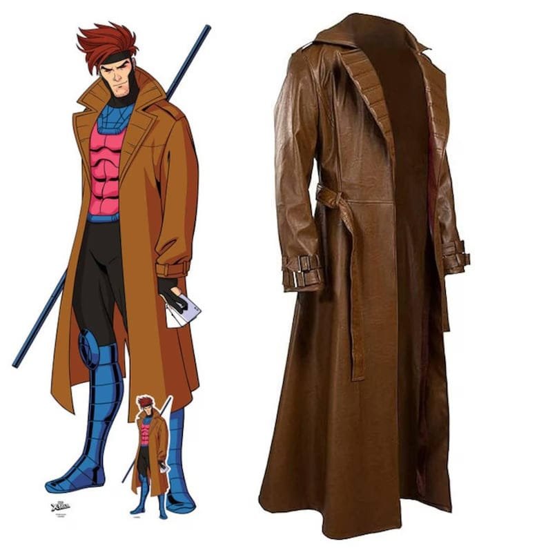 Handmade Brown Leather Trench Coat | Gambit X-Men Cosplay Costume - Image 3