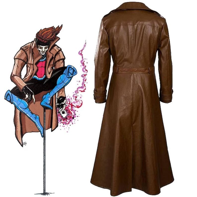 Handmade Brown Leather Trench Coat | Gambit X-Men Cosplay Costume - Image 4
