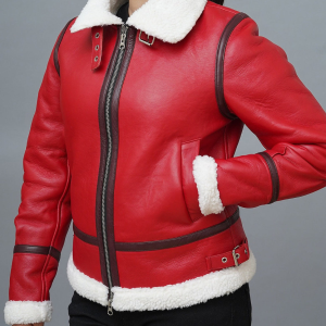 Red Leather Shearling Aviator Jacket | Lambskin Bomber Coat