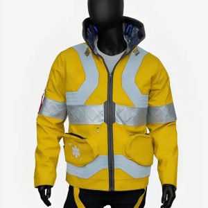 Cyberpunk Inspired Martinez Leather Jacket | 2077 Hooded Punk Cosplay | Gaming Yellow Outfit