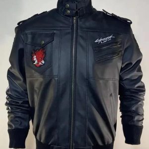 Cyberpunk 2077 Samurai Black Leather Jacket front view