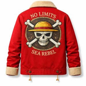 One Piece Luffy Red Shearling Jacket front view